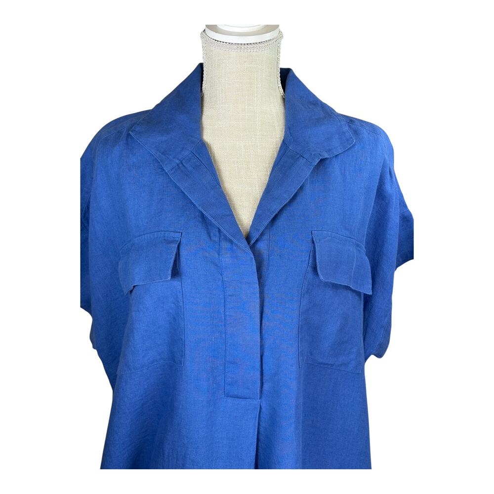 NWT Chico’s Bonnie 100% Linen Short Sleeve Knee Length Dress Women's 16 Blue - Picture 3 of 10